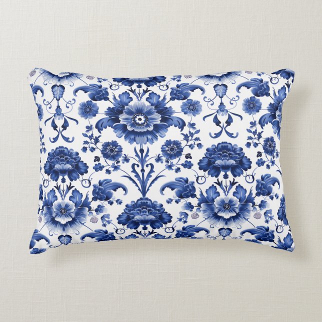 Floral Delft Blue Dekokissen (Vorderseite)