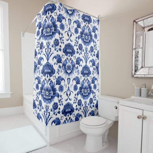 Floral Delft Blue Duschvorhang (Beispiel)