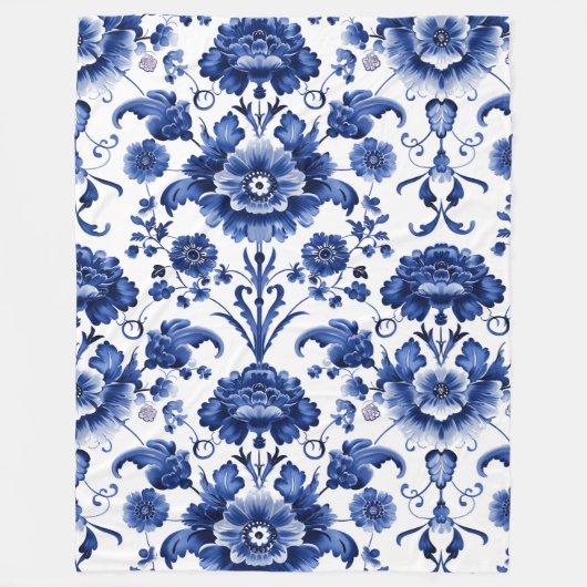 Floral Delft Blue Fleecedecke (Vorderseite)