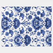 Floral Delft Blue Fleecedecke (Vorderseite (Horizontal))