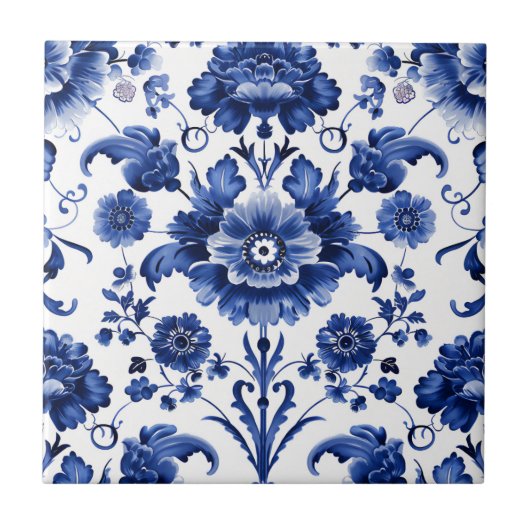 Floral Delft Blue Fliese (Vorderseite)