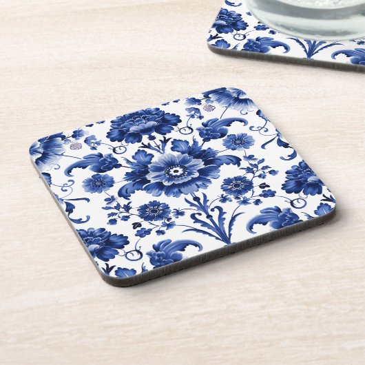 Floral Delft Blue Getränkeuntersetzer (Linke Seite)