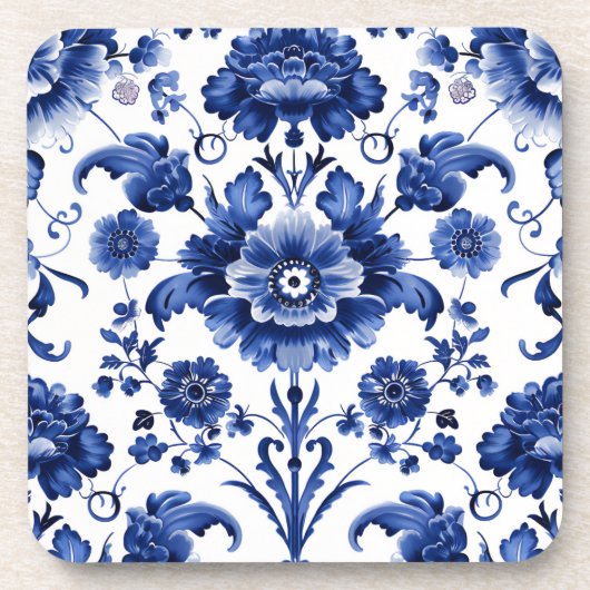 Floral Delft Blue Getränkeuntersetzer (Vorderseite)