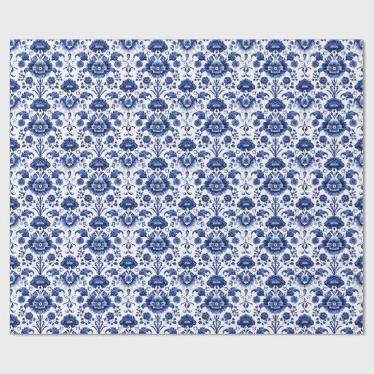 Floral Delft Blue II Geschenkpapier (Flach)