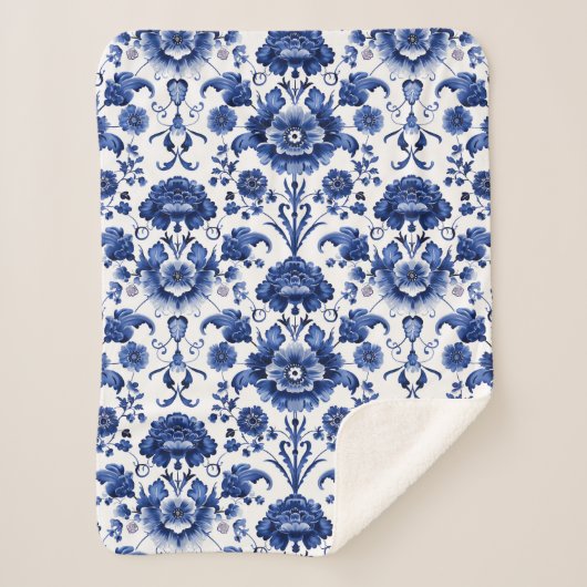 Floral Delft Blue Sherpadecke (Vorderseite)