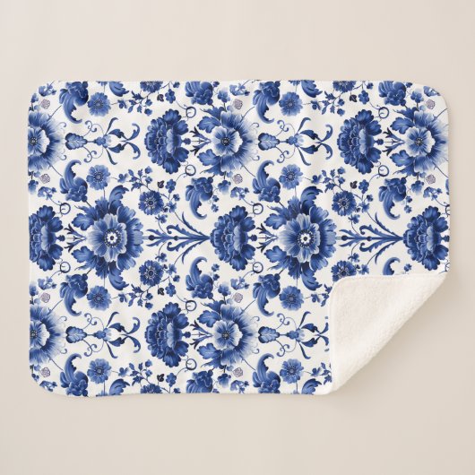Floral Delft Blue Sherpadecke (Vorderseite (Horizontal))
