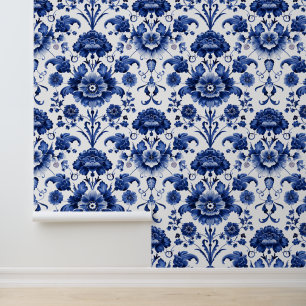Floral Delft Blue Tapete