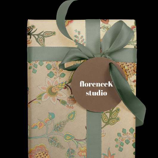 Floral Delicate Oriental Garden Gold Kraft Cali Geschenkpapier