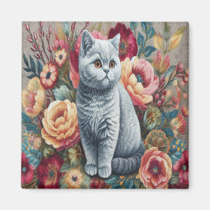 Floral Delight British shorthair Cat, Niedlich Kit Magnet