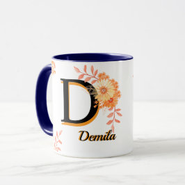Floral Demila Mug – Elegant Letter D Coffee Cup Tasse