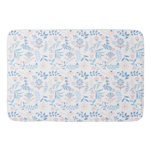 Floral design boho block print blue pink girly badematte (Vorderseite)