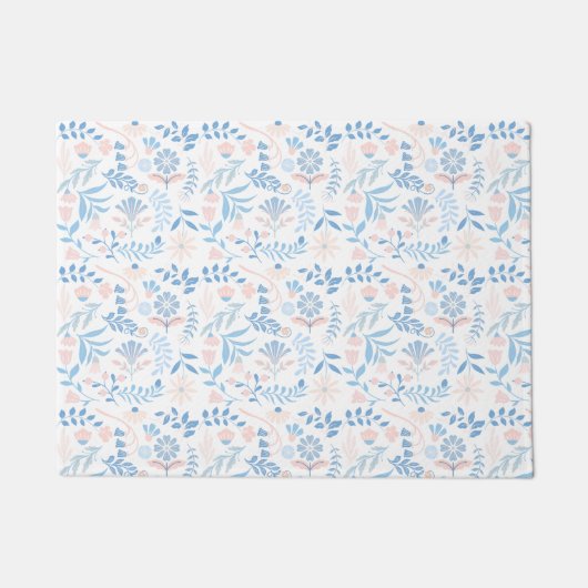 Floral design boho block print blue pink girly fußmatte (Vorderseite)