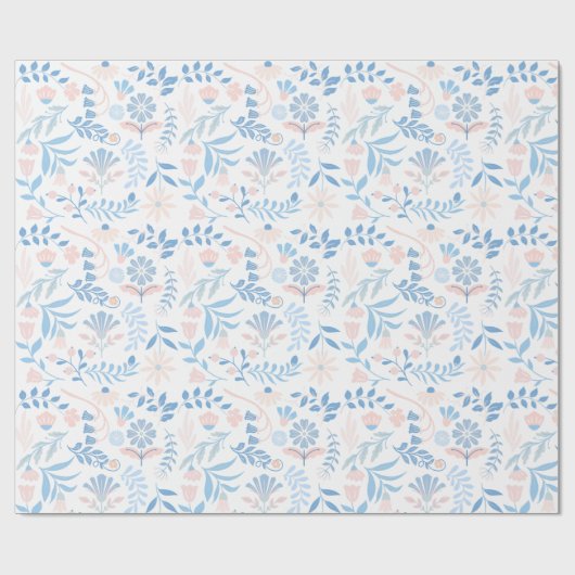 Floral design boho block print blue pink girly geschenkpapier (Flach)