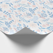 Floral design boho block print blue pink girly geschenkpapier (Ecke)