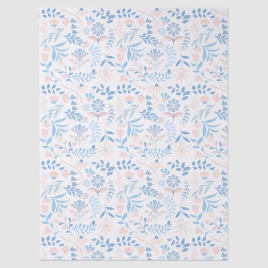 Floral design boho block print blue pink girly seidenpapier (Vorderseite)