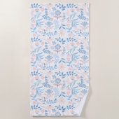 Floral design boho block print blue pink girly strandtuch (Vorderseite)
