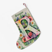 Floral Design Custom Monogram Watercolor Blume Kleiner Weihnachtsstrumpf (Rückseite (Hängend))