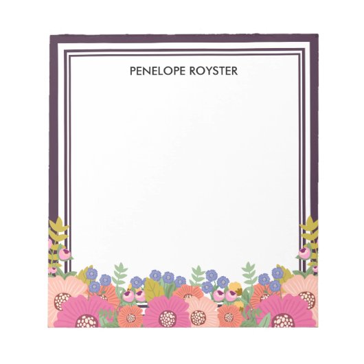 Floral Design Dunkelrote Weiße Name Notizbuch Notizblock (Vorderseite)