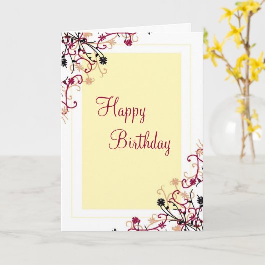 Floral design-maroon karte (Gelbe Blume)