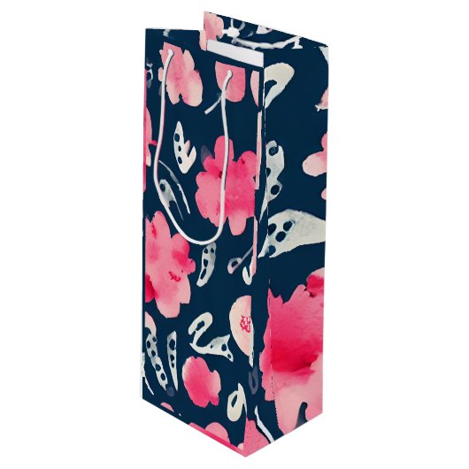 Floral Design Wine Bag Geschenktüte Für Weinflaschen (Vorderseite Schrägansicht)