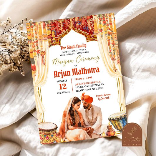 Floral Dholki Maiyan Zeremonie Einladung