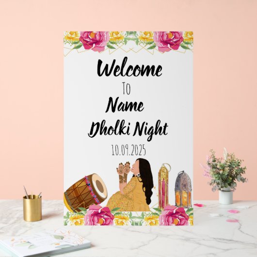 Floral Dholki night Acrylzeichen Acrylschild (Hochzeit)