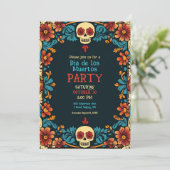 💀 Floral Día de Muertos Party Einladung (Stehend Vorderseite)