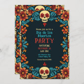 💀 Floral Día de Muertos Party Einladung (Vorne/Hinten)