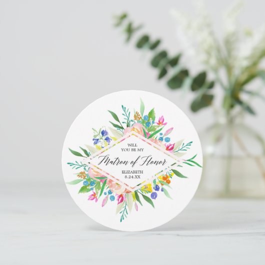 Floral Diamond Bridesmaid Matron of Honour Einladung (Stehend Vorderseite)