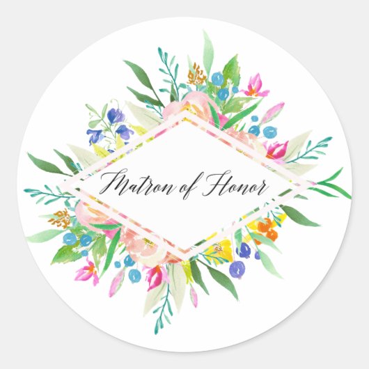 Floral Diamond Matron of Honor Sticker (Vorderseite)