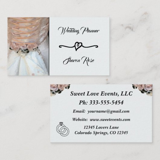 Floral Diamond White Wedding Planner Business Card Visitenkarte (Vorne/Hinten)