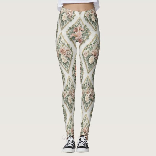 Floral Diamonds Pattern – Geometric Botanical  Leggings (Vorderseite)