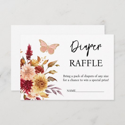 Floral Diaper Raffle Fall Babydusche Begleitkarte (Vorne/Hinten)