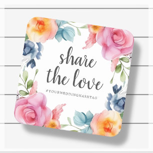 Floral   Die Liebe teilen   Hashtag Wedding Rechteckiger Pappuntersetzer