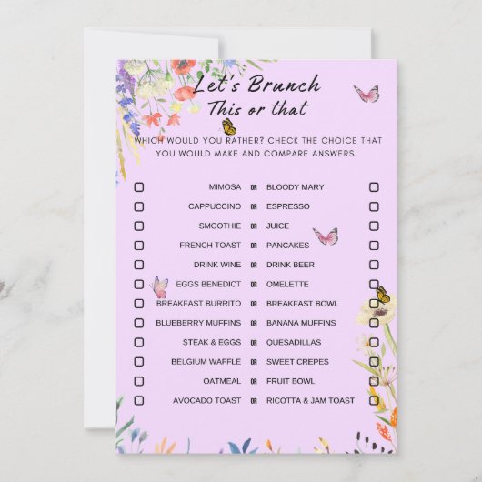 Floral Dieses oder jenes Brunch Party Game Einladung (Vorderseite)