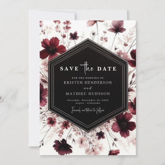 Floral Digital Burgundy Wedding Save The Date (Vorderseite)