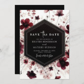 Floral Digital Burgundy Wedding Save The Date (Vorne/Hinten)