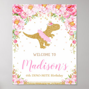 Floral Dinosaur Begrüßung Geburtstagssignatur T-re Poster