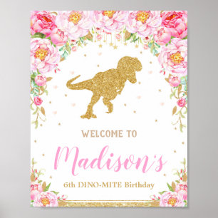 Floral Dinosaur Begrüßung Geburtstagssignatur T-re Poster
