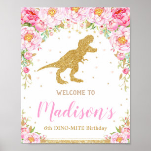 Floral Dinosaur Begrüßung Geburtstagssignatur T-re Poster