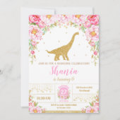 Floral Dinosaur Birthday Invitation Girl Einladung (Vorderseite)
