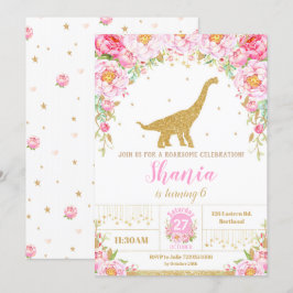 Floral Dinosaur Birthday Invitation Girl Einladung