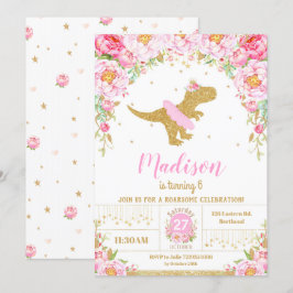 Floral Dinosaur Birthday Invitation Girl T-Rex Einladung