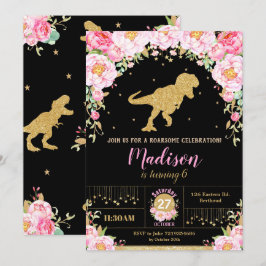 Floral Dinosaur Birthday Invitation Girl T-Rex Einladung