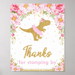 Floral Dinosaur Birthday Party T-Rex Vielen Dank Poster