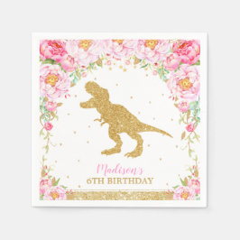 Floral Dinosaur Geburtstagsparty Gold Glitzer T-Re Serviette