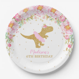 Floral Dinosaur Geburtstagsparty Pink Tutu T-Rex Pappteller