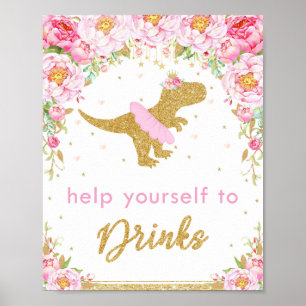Floral Dinosaur Geburtstagsparty T-Rex Drinks Unte Poster