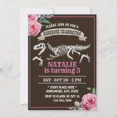 Floral Dinosaur Girl Geburtstagsparty Einladung (Vorderseite)