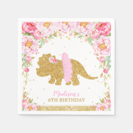 Floral Dinosaurier Birthday Pink Tutu Triceratops Serviette